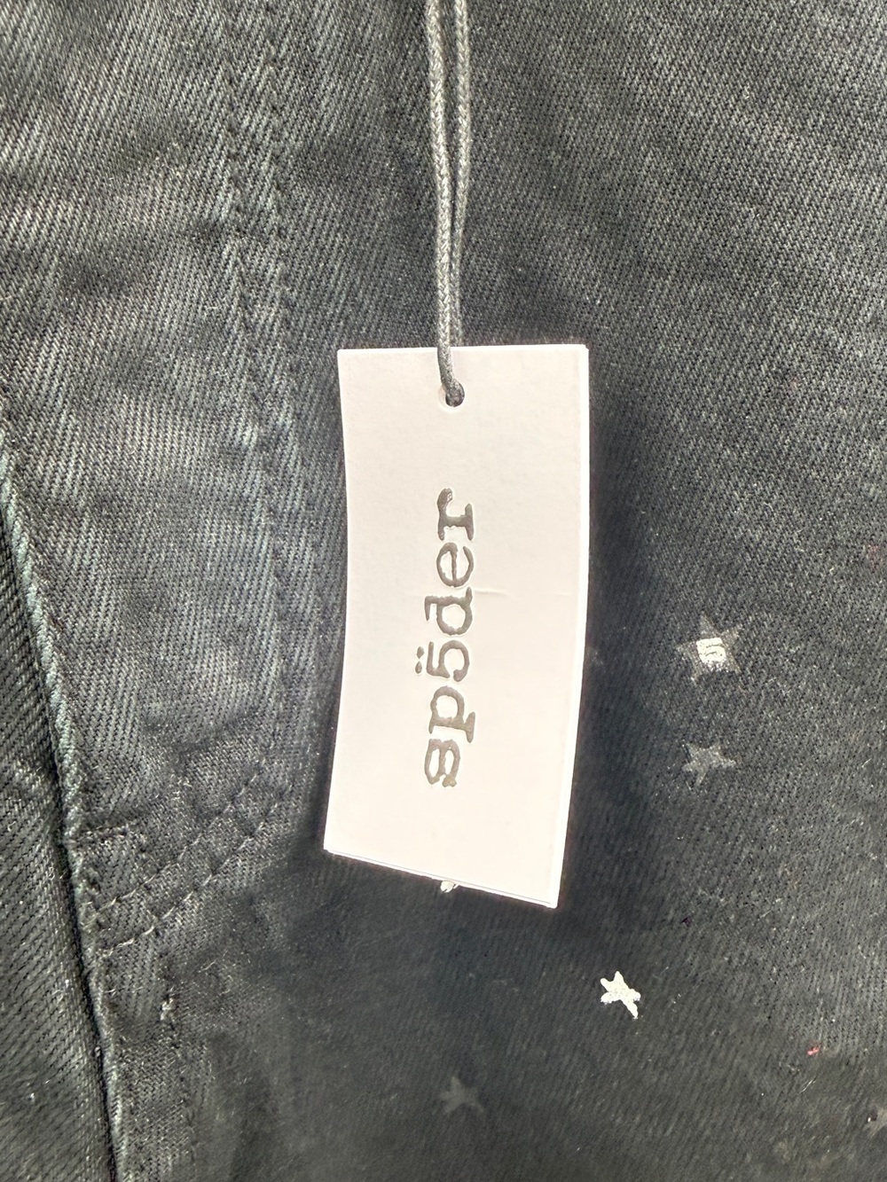 Black Graphic Jean Shorts with Star & Web Detail - Picture 4 of 6